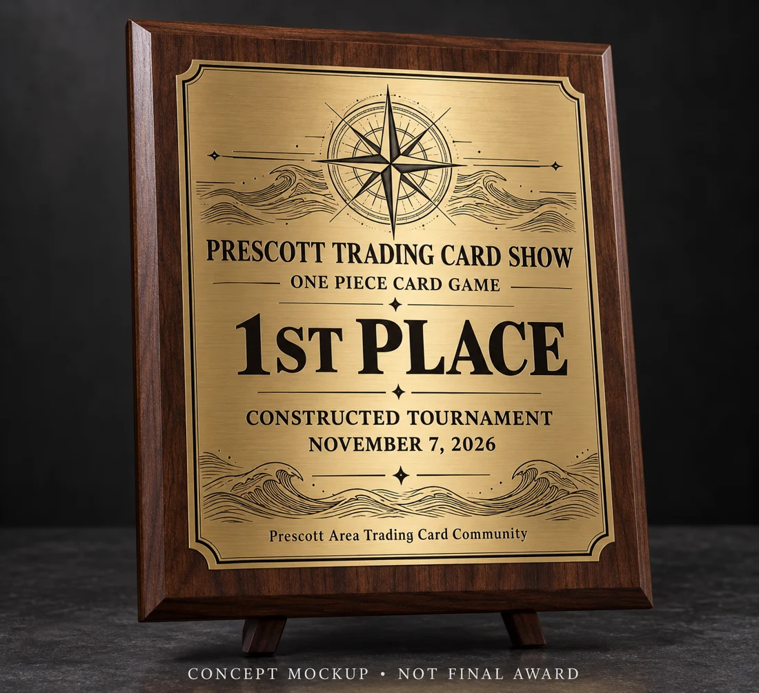 One Piece first-place plaque concept mockup, not final award
